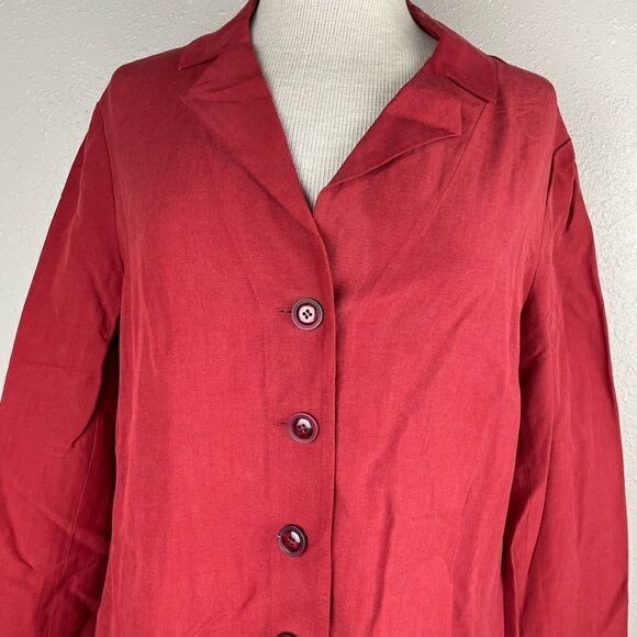Pre-Owned Rena Rowan Womens Red Button Down Long Sleeve Silk Collard Jacket/Top - Picture 2 of 10